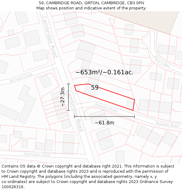 59, CAMBRIDGE ROAD, GIRTON, CAMBRIDGE, CB3 0PN: Plot and title map