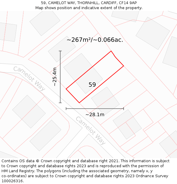 59, CAMELOT WAY, THORNHILL, CARDIFF, CF14 9AP: Plot and title map