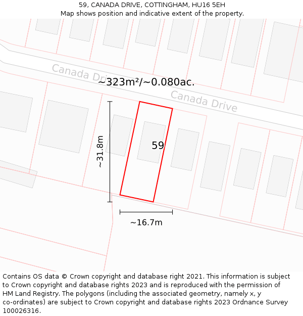 59, CANADA DRIVE, COTTINGHAM, HU16 5EH: Plot and title map