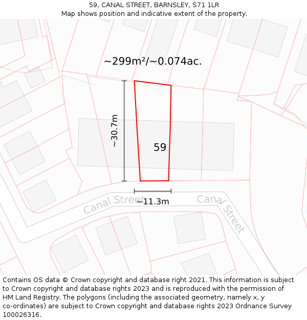 59, CANAL STREET, BARNSLEY, S71 1LR: Plot and title map
