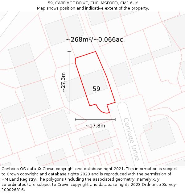 59, CARRIAGE DRIVE, CHELMSFORD, CM1 6UY: Plot and title map