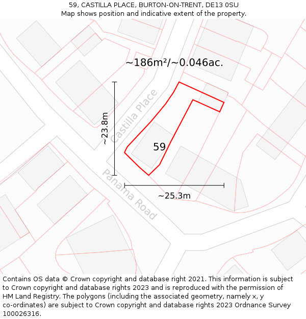 59, CASTILLA PLACE, BURTON-ON-TRENT, DE13 0SU: Plot and title map