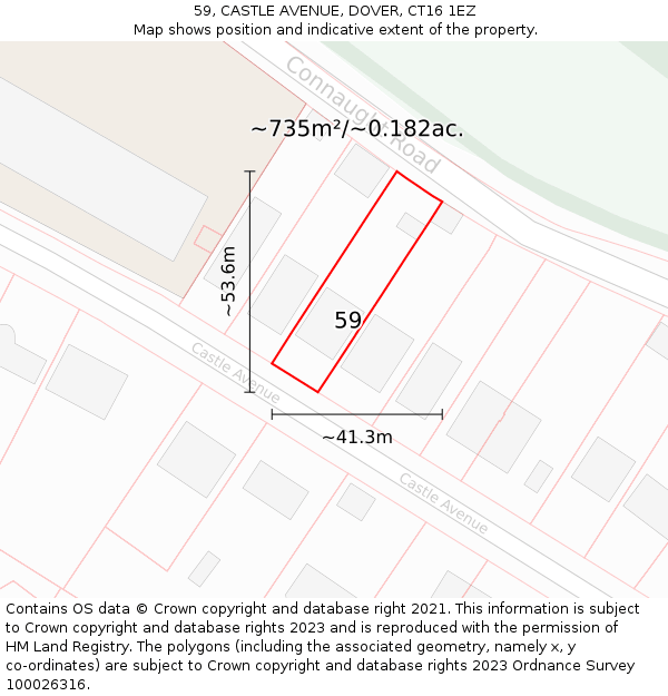 59, CASTLE AVENUE, DOVER, CT16 1EZ: Plot and title map