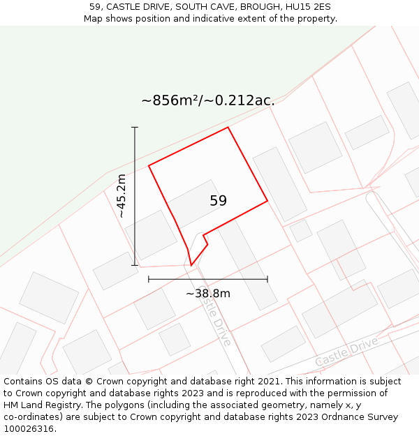 59, CASTLE DRIVE, SOUTH CAVE, BROUGH, HU15 2ES: Plot and title map