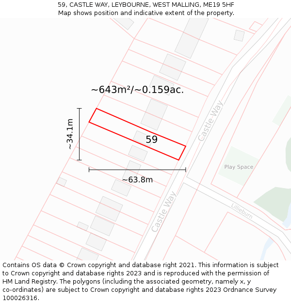 59, CASTLE WAY, LEYBOURNE, WEST MALLING, ME19 5HF: Plot and title map