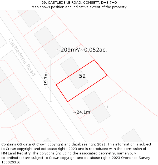 59, CASTLEDENE ROAD, CONSETT, DH8 7HQ: Plot and title map