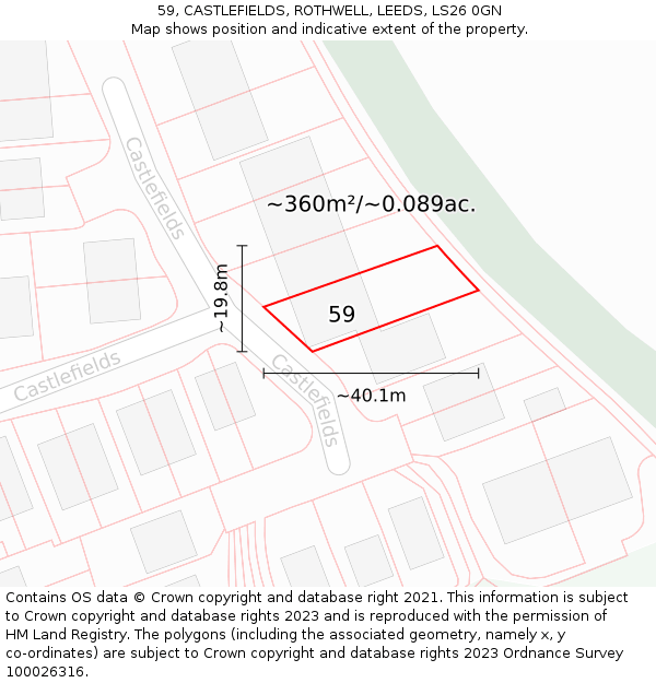 59, CASTLEFIELDS, ROTHWELL, LEEDS, LS26 0GN: Plot and title map