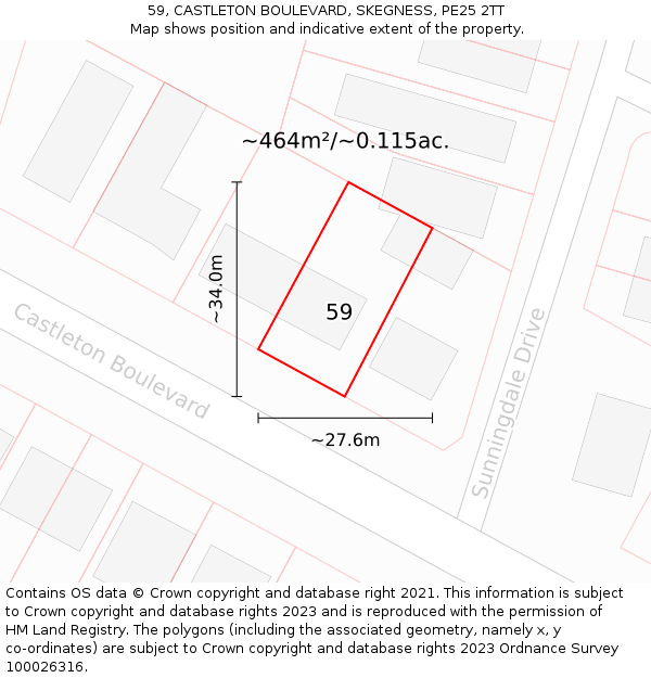 59, CASTLETON BOULEVARD, SKEGNESS, PE25 2TT: Plot and title map