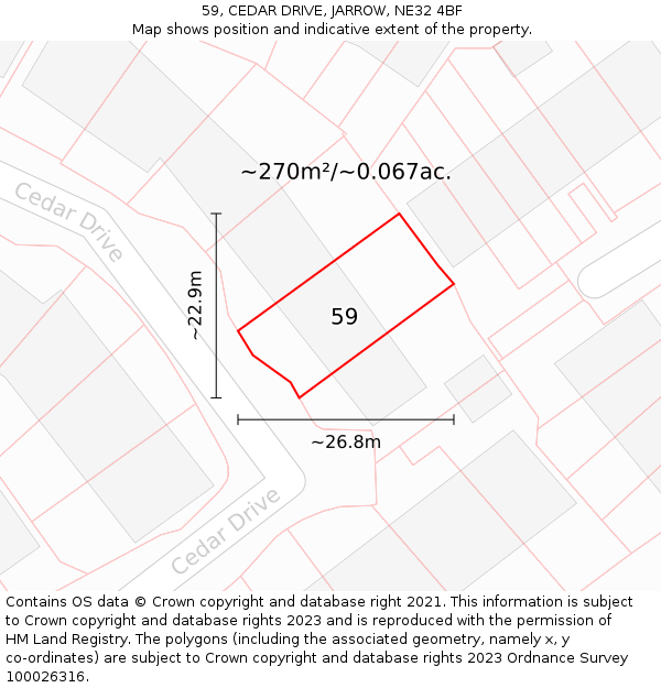 59, CEDAR DRIVE, JARROW, NE32 4BF: Plot and title map