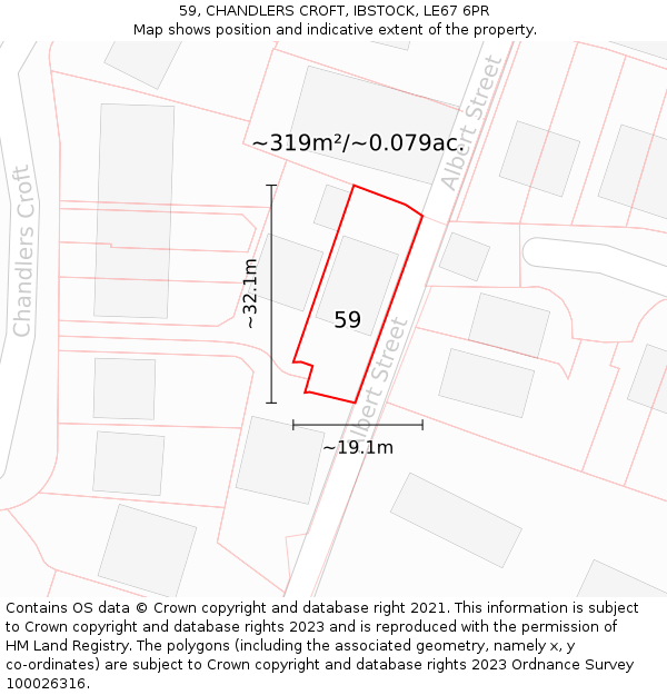 59, CHANDLERS CROFT, IBSTOCK, LE67 6PR: Plot and title map