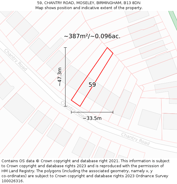 59, CHANTRY ROAD, MOSELEY, BIRMINGHAM, B13 8DN: Plot and title map