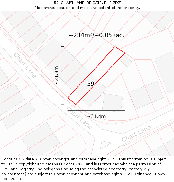 59, CHART LANE, REIGATE, RH2 7DZ: Plot and title map