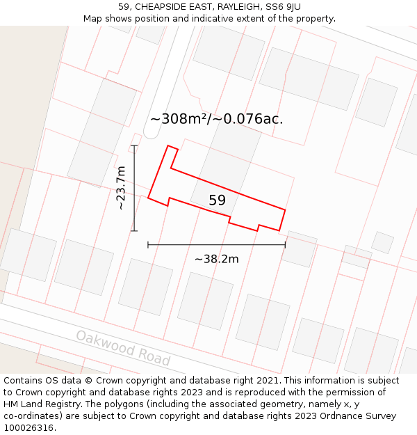 59, CHEAPSIDE EAST, RAYLEIGH, SS6 9JU: Plot and title map