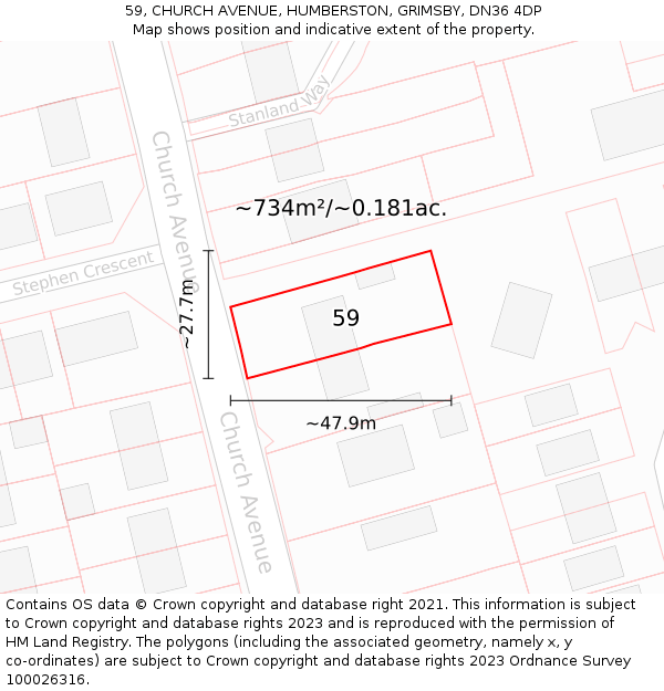 59, CHURCH AVENUE, HUMBERSTON, GRIMSBY, DN36 4DP: Plot and title map