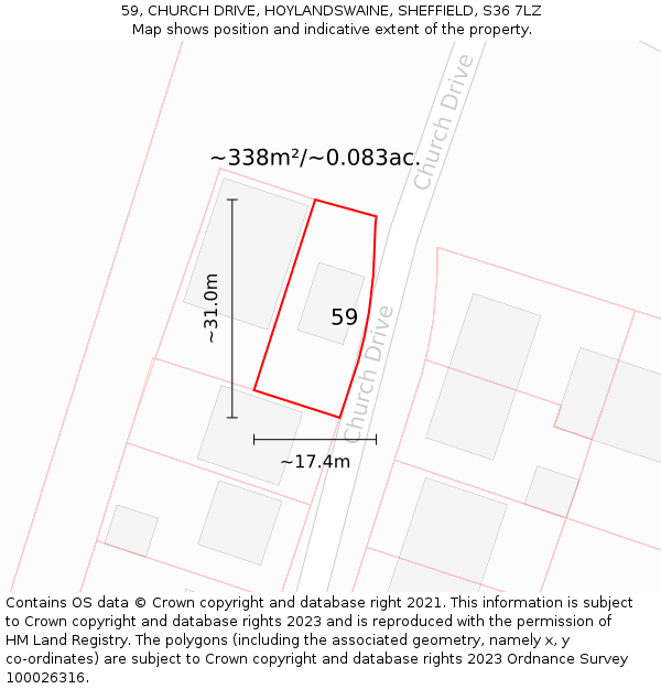 59, CHURCH DRIVE, HOYLANDSWAINE, SHEFFIELD, S36 7LZ: Plot and title map