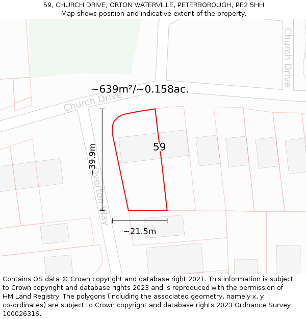 59, CHURCH DRIVE, ORTON WATERVILLE, PETERBOROUGH, PE2 5HH: Plot and title map