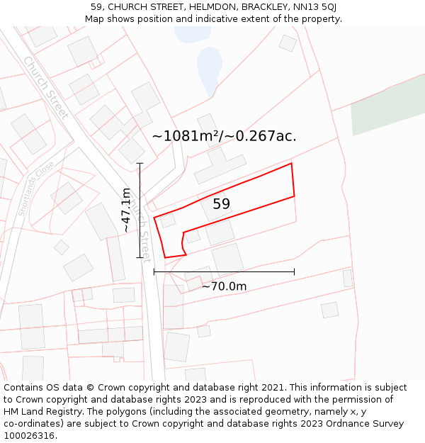 59, CHURCH STREET, HELMDON, BRACKLEY, NN13 5QJ: Plot and title map