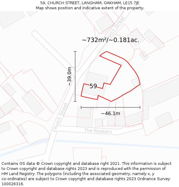 59, CHURCH STREET, LANGHAM, OAKHAM, LE15 7JE: Plot and title map