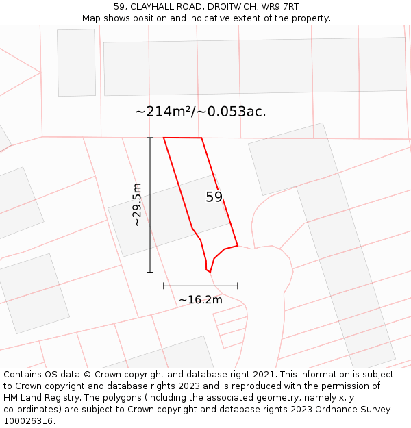 59, CLAYHALL ROAD, DROITWICH, WR9 7RT: Plot and title map