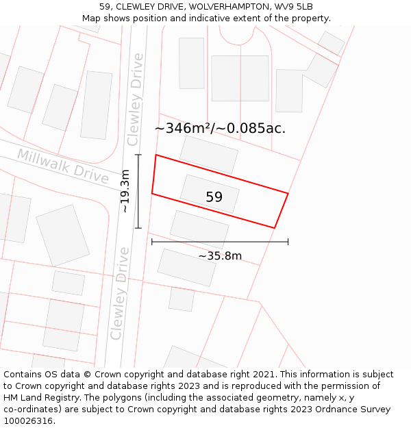 59, CLEWLEY DRIVE, WOLVERHAMPTON, WV9 5LB: Plot and title map