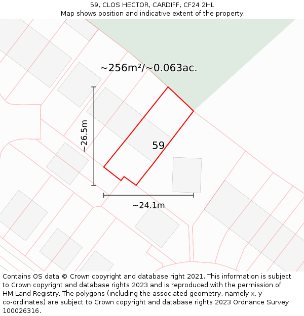 59, CLOS HECTOR, CARDIFF, CF24 2HL: Plot and title map