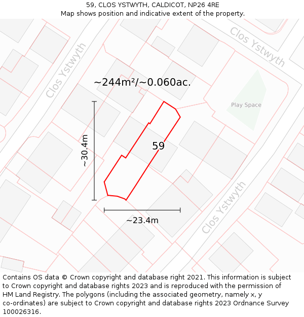 59, CLOS YSTWYTH, CALDICOT, NP26 4RE: Plot and title map