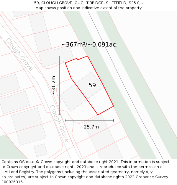 59, CLOUGH GROVE, OUGHTIBRIDGE, SHEFFIELD, S35 0JU: Plot and title map