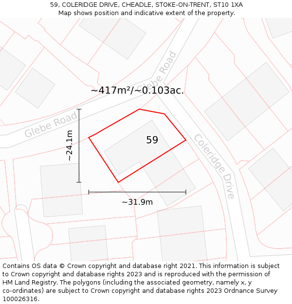 59, COLERIDGE DRIVE, CHEADLE, STOKE-ON-TRENT, ST10 1XA: Plot and title map