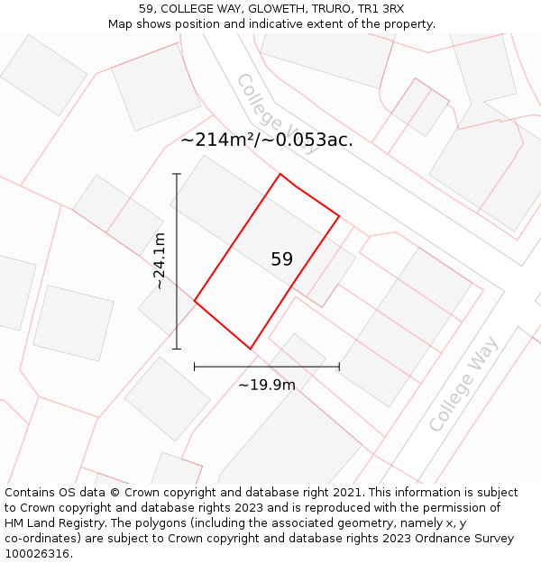 59, COLLEGE WAY, GLOWETH, TRURO, TR1 3RX: Plot and title map