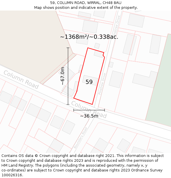 59, COLUMN ROAD, WIRRAL, CH48 8AU: Plot and title map