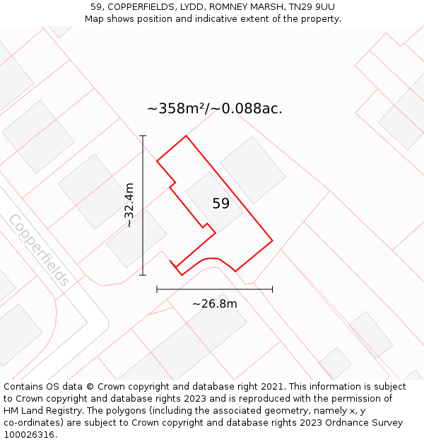 59, COPPERFIELDS, LYDD, ROMNEY MARSH, TN29 9UU: Plot and title map