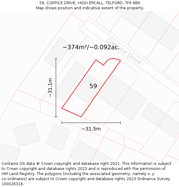 59, COPPICE DRIVE, HIGH ERCALL, TELFORD, TF6 6BX: Plot and title map