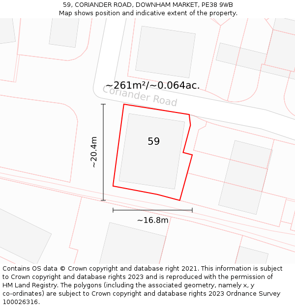 59, CORIANDER ROAD, DOWNHAM MARKET, PE38 9WB: Plot and title map