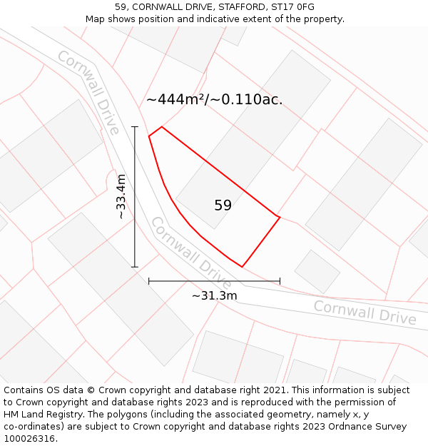 59, CORNWALL DRIVE, STAFFORD, ST17 0FG: Plot and title map