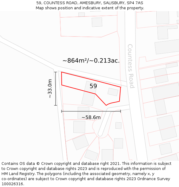 59, COUNTESS ROAD, AMESBURY, SALISBURY, SP4 7AS: Plot and title map