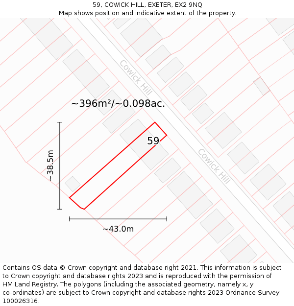 59, COWICK HILL, EXETER, EX2 9NQ: Plot and title map
