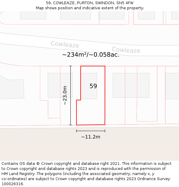 59, COWLEAZE, PURTON, SWINDON, SN5 4FW: Plot and title map