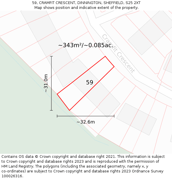 59, CRAMFIT CRESCENT, DINNINGTON, SHEFFIELD, S25 2XT: Plot and title map