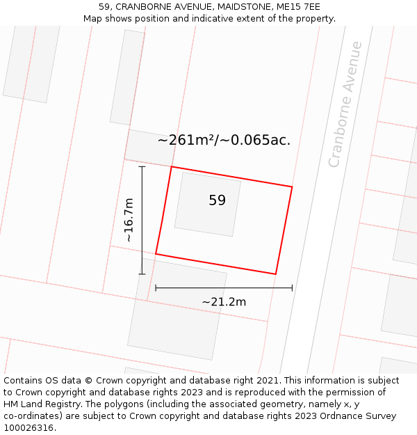 59, CRANBORNE AVENUE, MAIDSTONE, ME15 7EE: Plot and title map