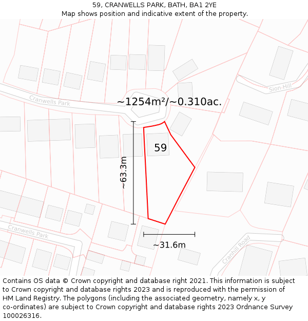 59, CRANWELLS PARK, BATH, BA1 2YE: Plot and title map