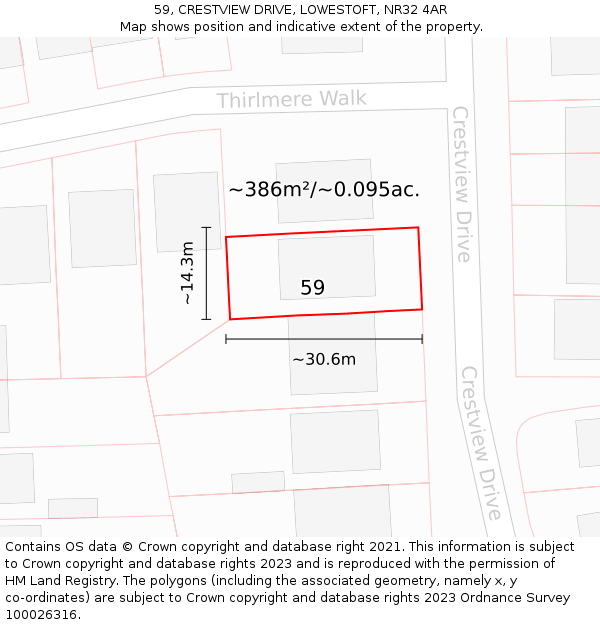 59, CRESTVIEW DRIVE, LOWESTOFT, NR32 4AR: Plot and title map