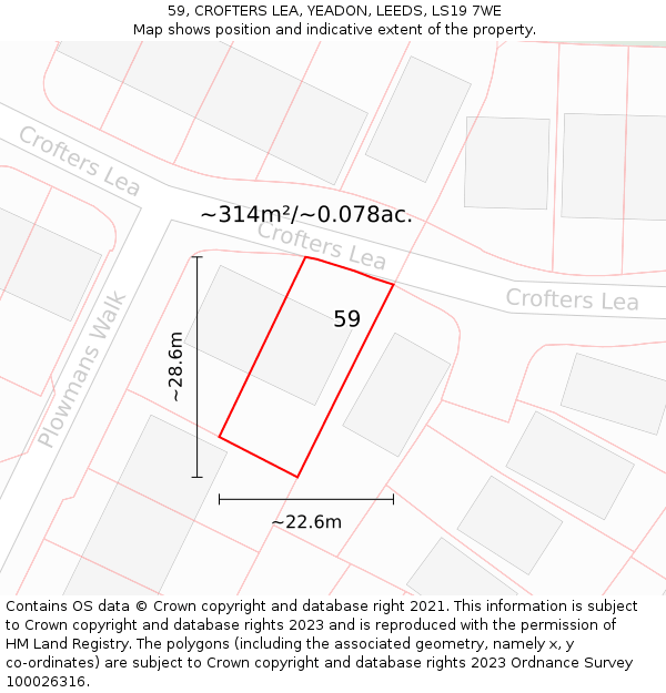 59, CROFTERS LEA, YEADON, LEEDS, LS19 7WE: Plot and title map