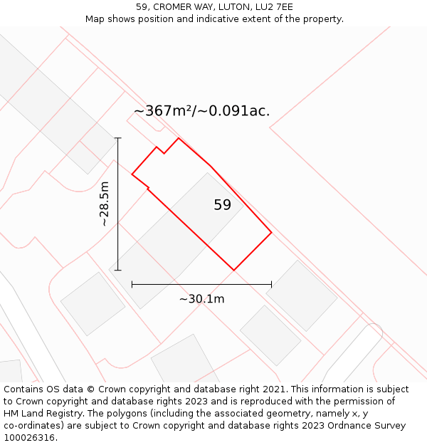59, CROMER WAY, LUTON, LU2 7EE: Plot and title map