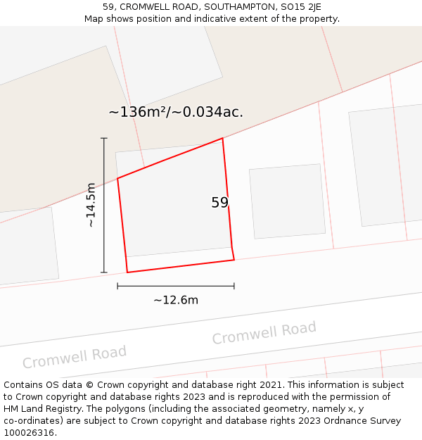 59, CROMWELL ROAD, SOUTHAMPTON, SO15 2JE: Plot and title map