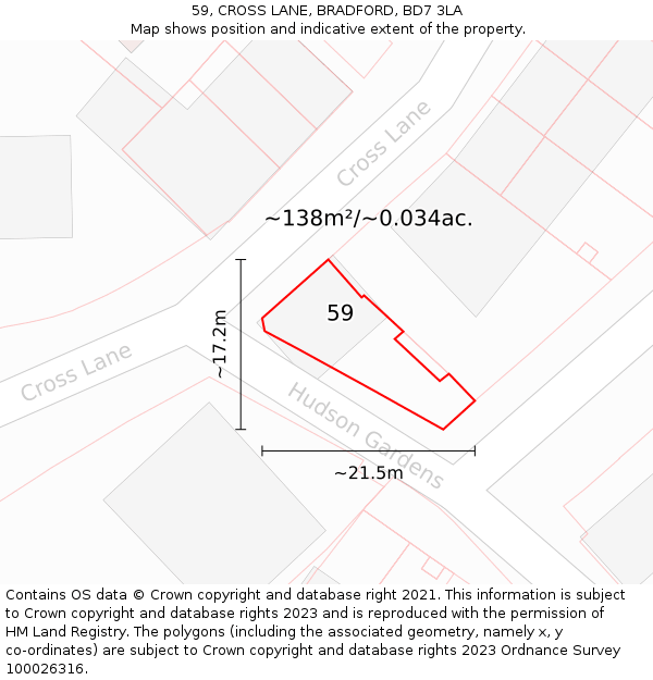 59, CROSS LANE, BRADFORD, BD7 3LA: Plot and title map