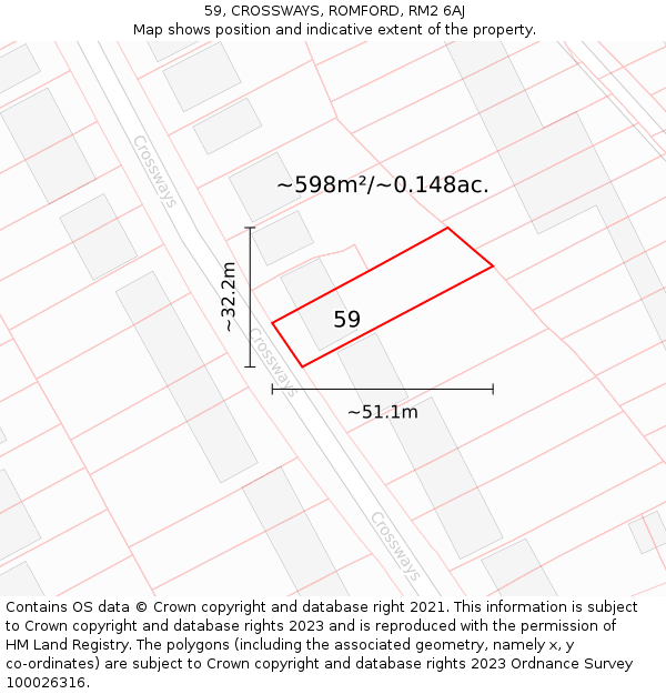 59, CROSSWAYS, ROMFORD, RM2 6AJ: Plot and title map