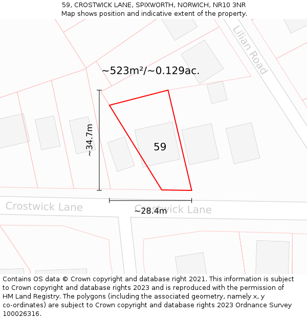 59, CROSTWICK LANE, SPIXWORTH, NORWICH, NR10 3NR: Plot and title map
