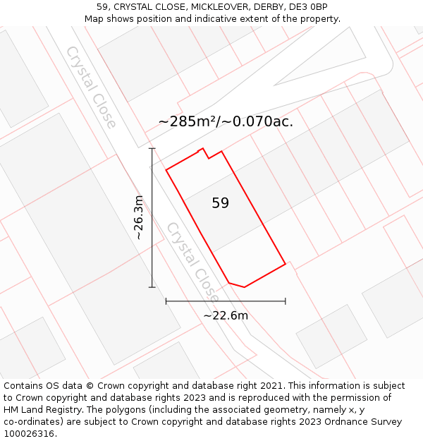 59, CRYSTAL CLOSE, MICKLEOVER, DERBY, DE3 0BP: Plot and title map