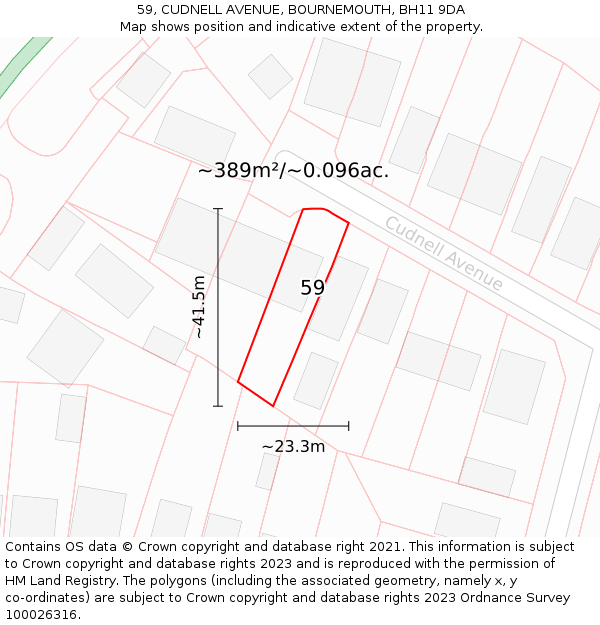 59, CUDNELL AVENUE, BOURNEMOUTH, BH11 9DA: Plot and title map