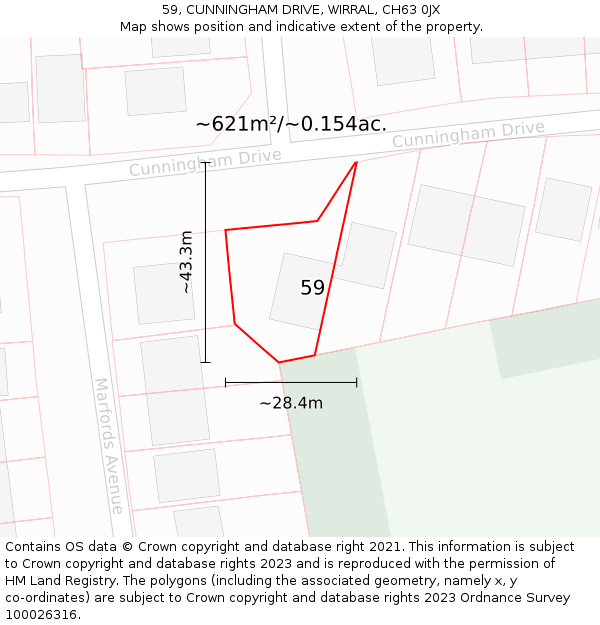 59, CUNNINGHAM DRIVE, WIRRAL, CH63 0JX: Plot and title map